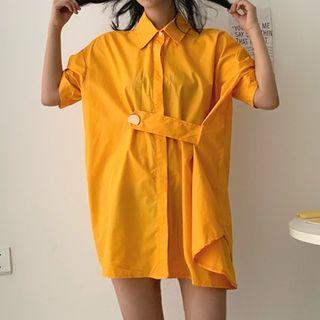 Plain Oversize Elbow-sleeve Long Shirt