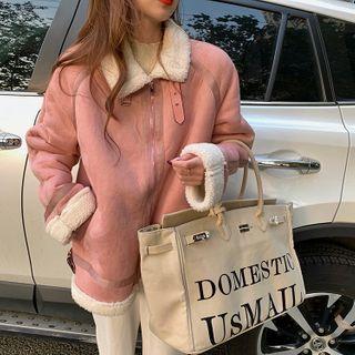 Buckled Fleece-lined Zip Jacket Pink - One Size