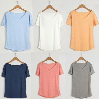 Plain V-neck Short Sleeve T-shirt