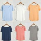 Plain V-neck Short Sleeve T-shirt