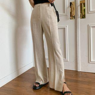 Slit-side Linen Blend Wide-leg Pants