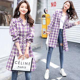 Long-sleeve Mini Plaid Shirt Dress