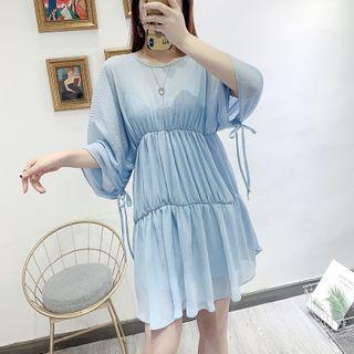 Long-sleeve Crinkled Chiffon Dress
