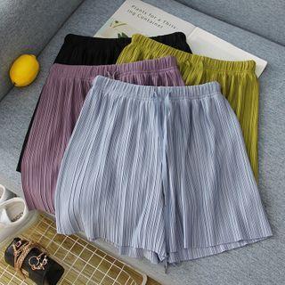 Drawstring-waist Accordion Pleated Wide-leg Shorts