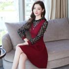 Mock Two-piece Dotted Long-sleeve Mini A-line Dress