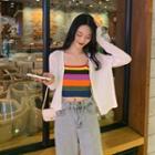 Striped Cropped Knit Camisole / Light Jacket