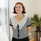 Lace-collar Checked Cardigan