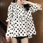 Dot Elbow-sleeve Loose-fit Dress