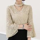 Bell-sleeve Choker Lace Top