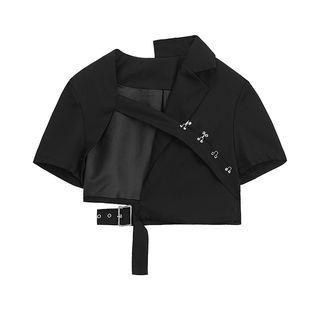 Elbow-sleeve Asymmetrical Cropped Blazer