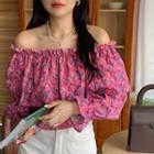 Cold Shoulder Floral Top Floral - Rose Pink - One Size