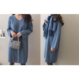V-neck Wool Blend Knit Dress