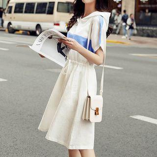 Short-sleeve Colored Panel Hoodie Dress