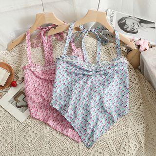 Lace-trim Floral Halter Top