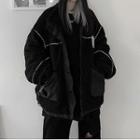Contrast Trim Zip Fleece Jacket Black - One Size