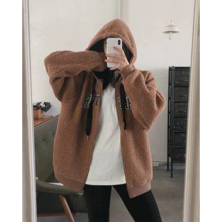 Lettered Sherpa-fleece Zip Hoodie