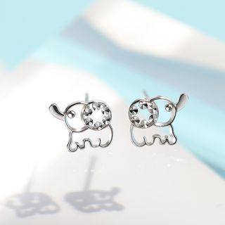 925 Sterling Silver Elephant Stud Earring Silver Stud - 1 Pair - Silver - One Size