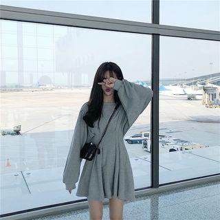 Long-sleeve A-line Mini Dress Gray - One Size