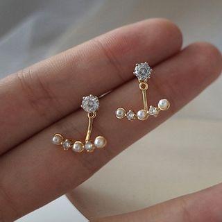 Rhinestone & Pearl Drop Earring 1 Pair - S925 Silver Needle - One Size