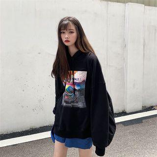Whale Print Hoodie Black - One Size