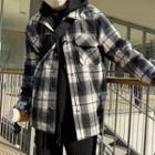 Mock Two-piece Hooded Plaid Button Jacket