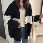 Color Block Button Jacket / Striped Long-sleeve T-shirt