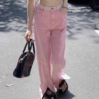 High Waist Slit Baggy Jeans