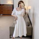 Short-sleeve Plain Midi A-line Dress / Long-sleeve Midi Dress