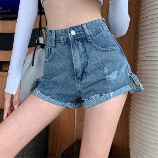 High-waist Roll Up Distressed Denim Shorts