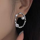 Faux Pearl Rhinestone Alloy Hoop Earring 1 Pc - Earring - With Earring Backs - Silver - One Size