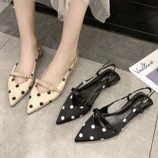 Pointy Dotted Slingback Chunky Heel Sandals