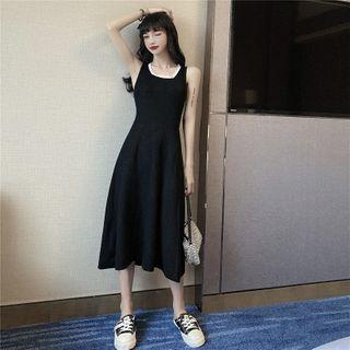 Knit Midi A-line Tank Dress Black - One Size