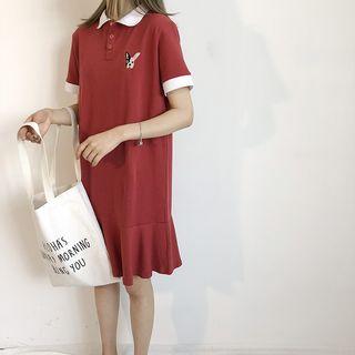 Dog Embroidery Polo Shirt Dress