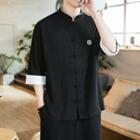 Traditional Chinese 3/4-sleeve Frog Buttoned Shirt