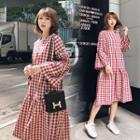 Bell-sleeve Checked Dress