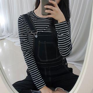 Petite Size Pastel-color Textured Stripe T-shirt