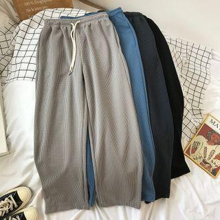 Drawstring Waffle Wide Leg Pants