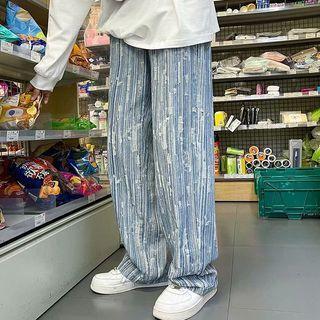 Drawstring Printed Wide-leg Jeans