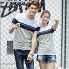 Couple Matching Color Panel Embroidered Applique Short Sleeve T-shirt