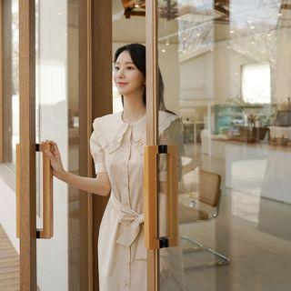 Frilled-collar Long Dress With Sash