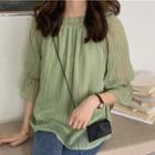 Ruffle Trim Off Shoulder Long Sleeve Top Green - One Size