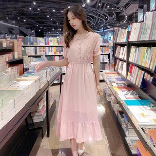 Lace Trim Short-sleeve Midi Dress