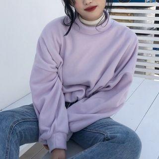 Stand Collar Drawstring Hem Pullover As Shown In Figure - One Size