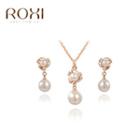 Set: Faux Pearl Pendant Necklace + Dangle Earring Rose Gold - One Size