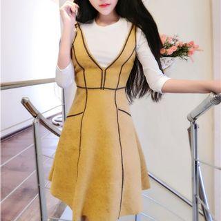Set: Ribbed Top + Stitched Jumper Dress