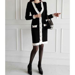 Set: Fringed Long Cardigan + Sleeveless Dress