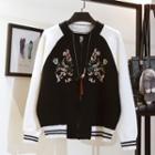 Embroidered Raglan Knit Baseball Jacket