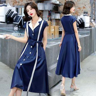 Cap Sleeve Contrast Trim A-line Shirtdress