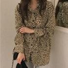 Long-sleeve Open-collar Leopard Print Shirt