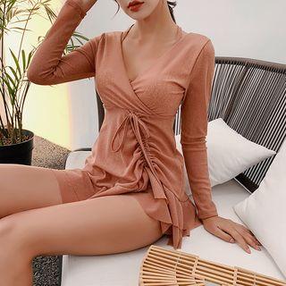 Long-sleeve Ruffled Swim Dress